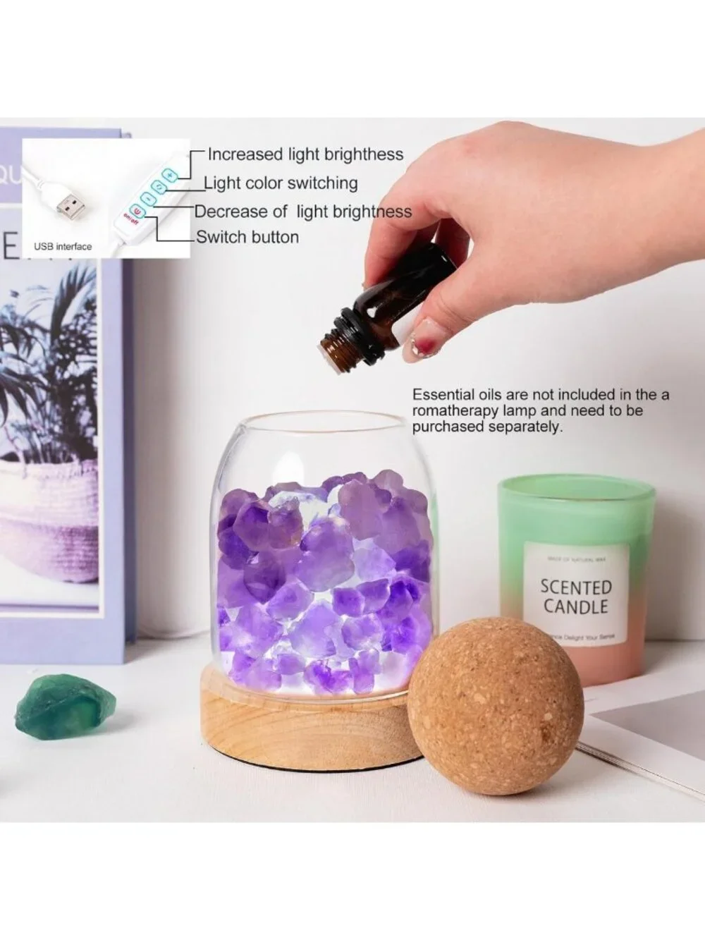 Natural Amethyst Bud Night Lamp - 6.3